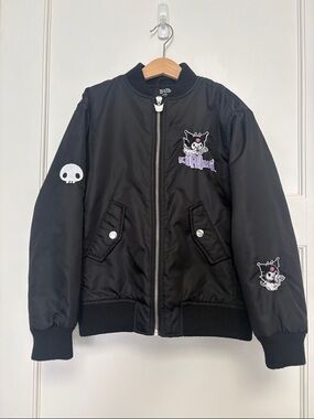 Forever21 Sanrio Kuromi Girls 7/8 Black Embroidered Bomber Jacket